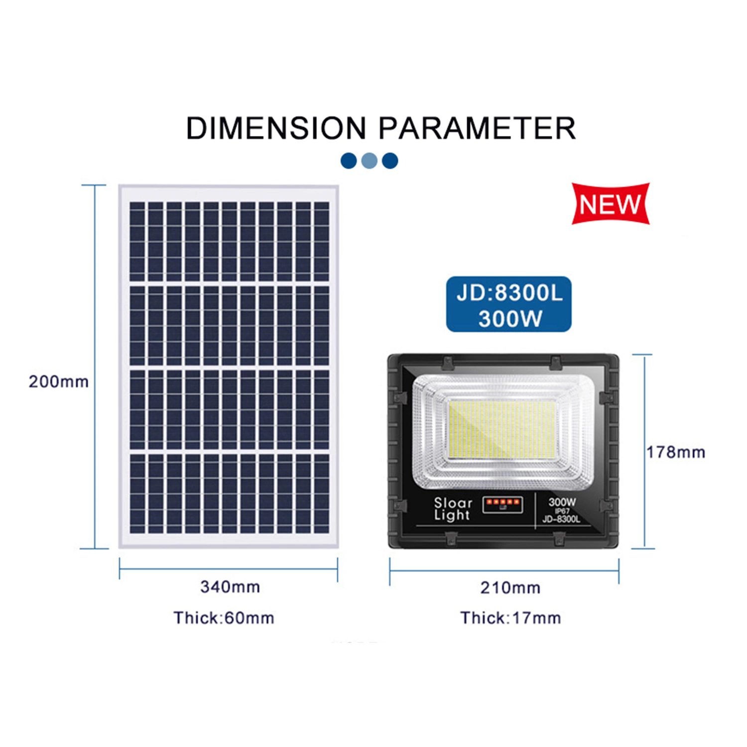 New Design Solar Flood Light 60W 100W 200W 300W with IP67 Waterproof Stage Light Solar Power Station