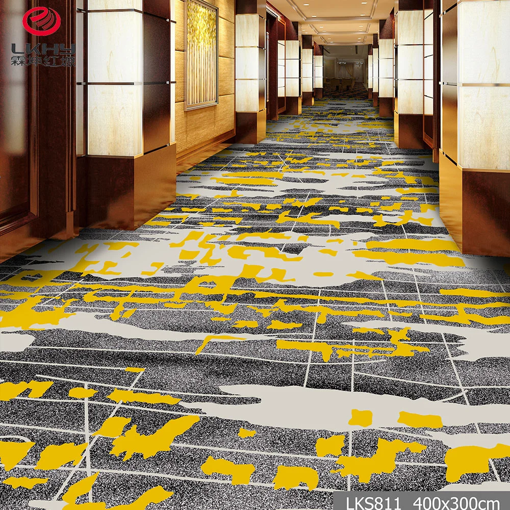 Chin Carpet Factory Nylon Printed Floral Pattern Carpet Roll Fancy Gold & Blue Printed Fireproot Banquet Room Hotel Carpet Hotel Room Carpet Home Carpet