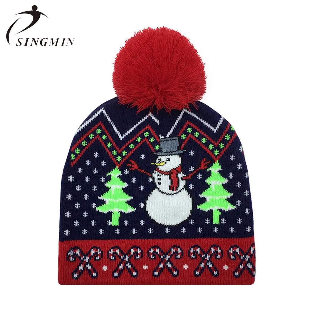 New Christmas Reindeer Jacquard Pompom Warm Knitted Kids Neck Gaiter Hats Set