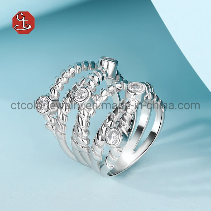 Fashion Jewelry Twist Style Rope Designs 925 Sterling Silver CZ Rings Jewelry