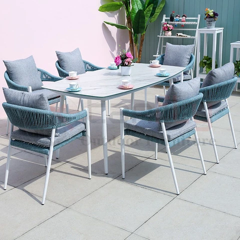 Ensemble de 5 pièces de canapé, chaise et table en corde pour patio extérieur avec coussins pour café et restaurant