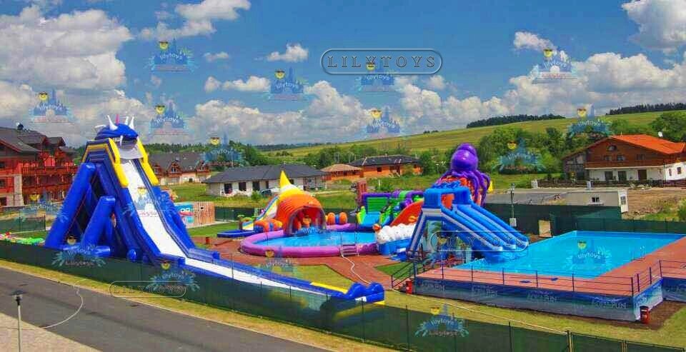 Outdoor Amusement Giant Ground Water Park Design Inflatable Land Water Playground Inflatable Water Amusement Park Games