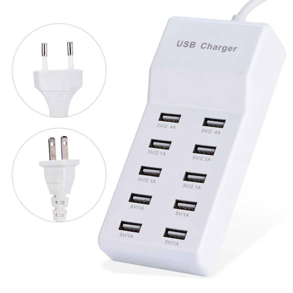 Manufacturer Direct Supply Multiport Charger Station 10A Huawei Apple Mobile Phone Smart Electrical Products Multi USB DC5V2.4A EU Us UK Au Plug