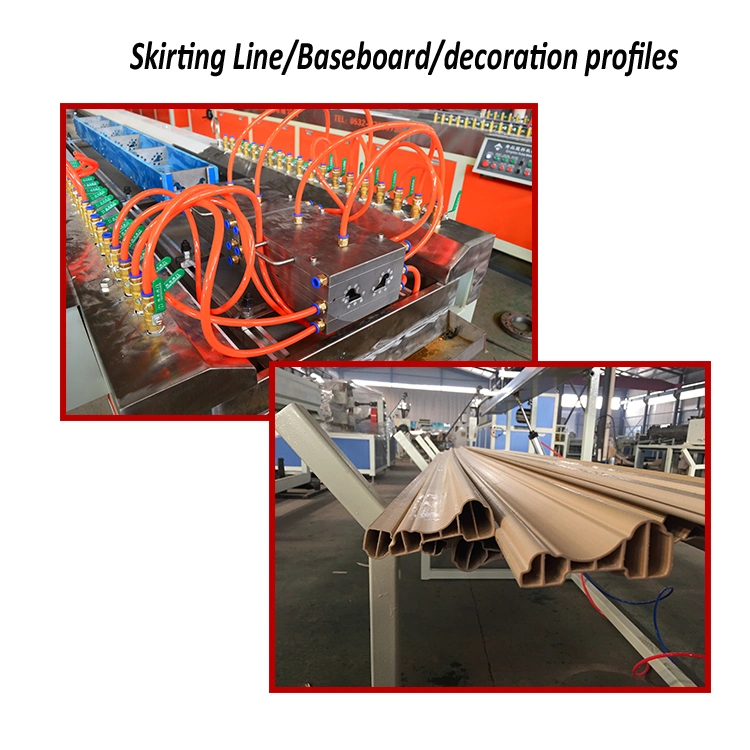 Ligne de production d'extrusion pour la fabrication de profilés en mousse de PVC, de profilés en marbre artificiel, de plinthes et de baguettes de finition.