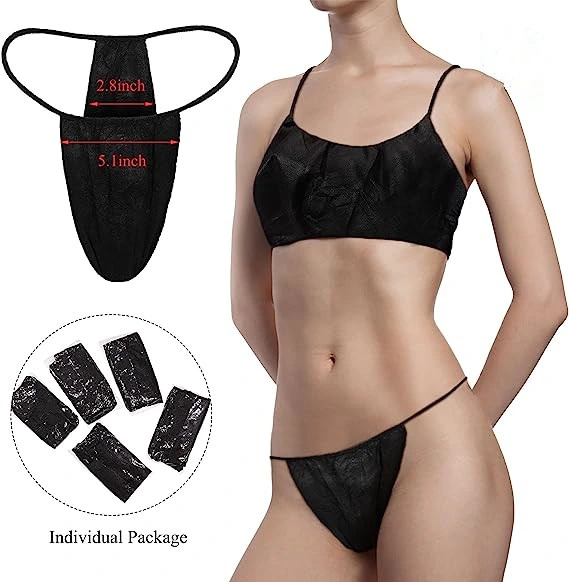 Disposable SPA Underwear Set Disposable Panties and Disposable Bras for Women SPA T Thong Underwear Tanning Wraps