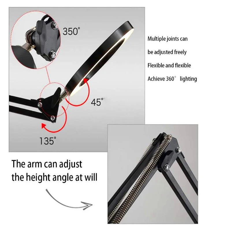 Metal Long Arm Folding Luminous Magnifying Glass Floor Lamp Nail 5X Magnifying Glass Floor Lamp