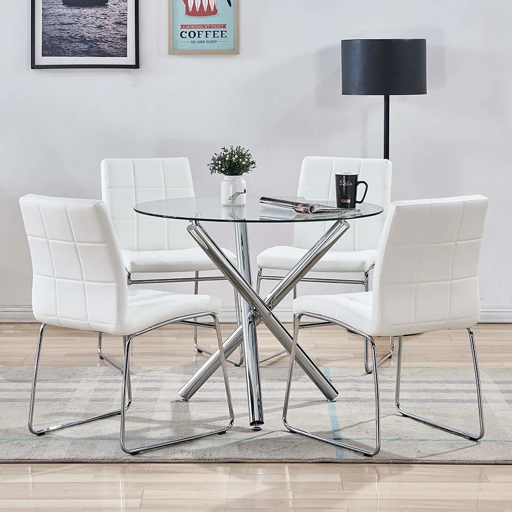 Nueva fábrica de exclusivo diseño moderno contemporáneo mayorista superior de cristal brillante negro estilo simple mesa de comedor redonda