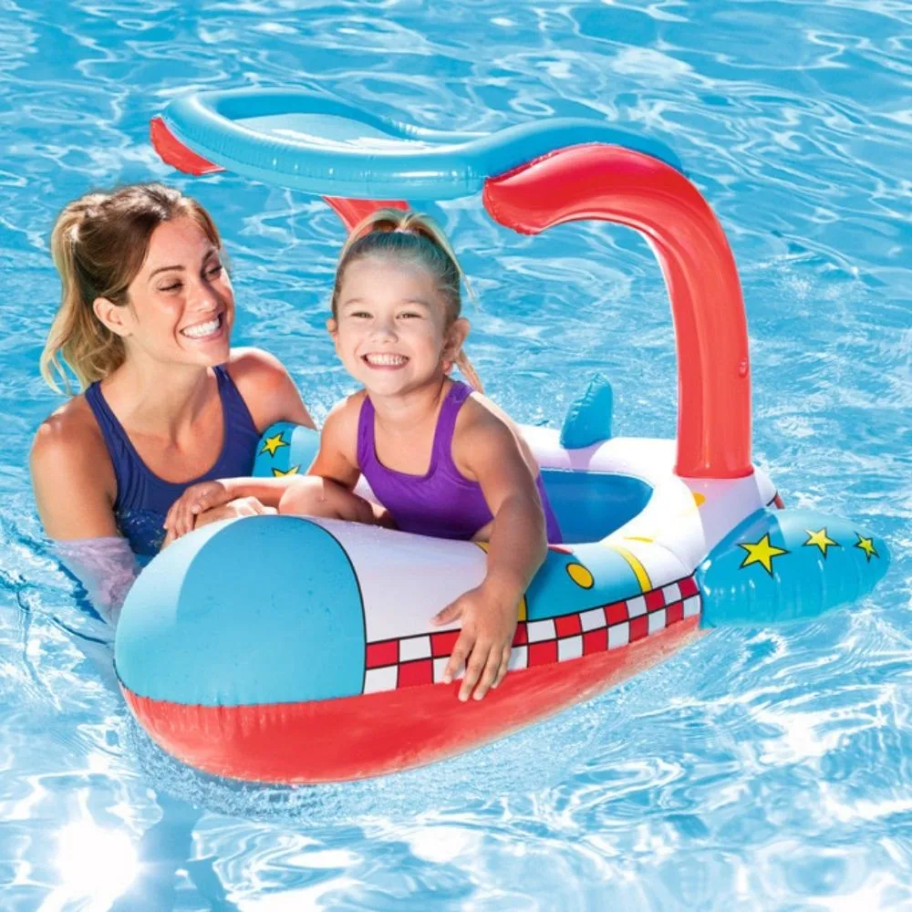 Sunshade Inflatable Baby Kids Water Float Seat Boat Swimming Ring Pool Fun Wyz21808