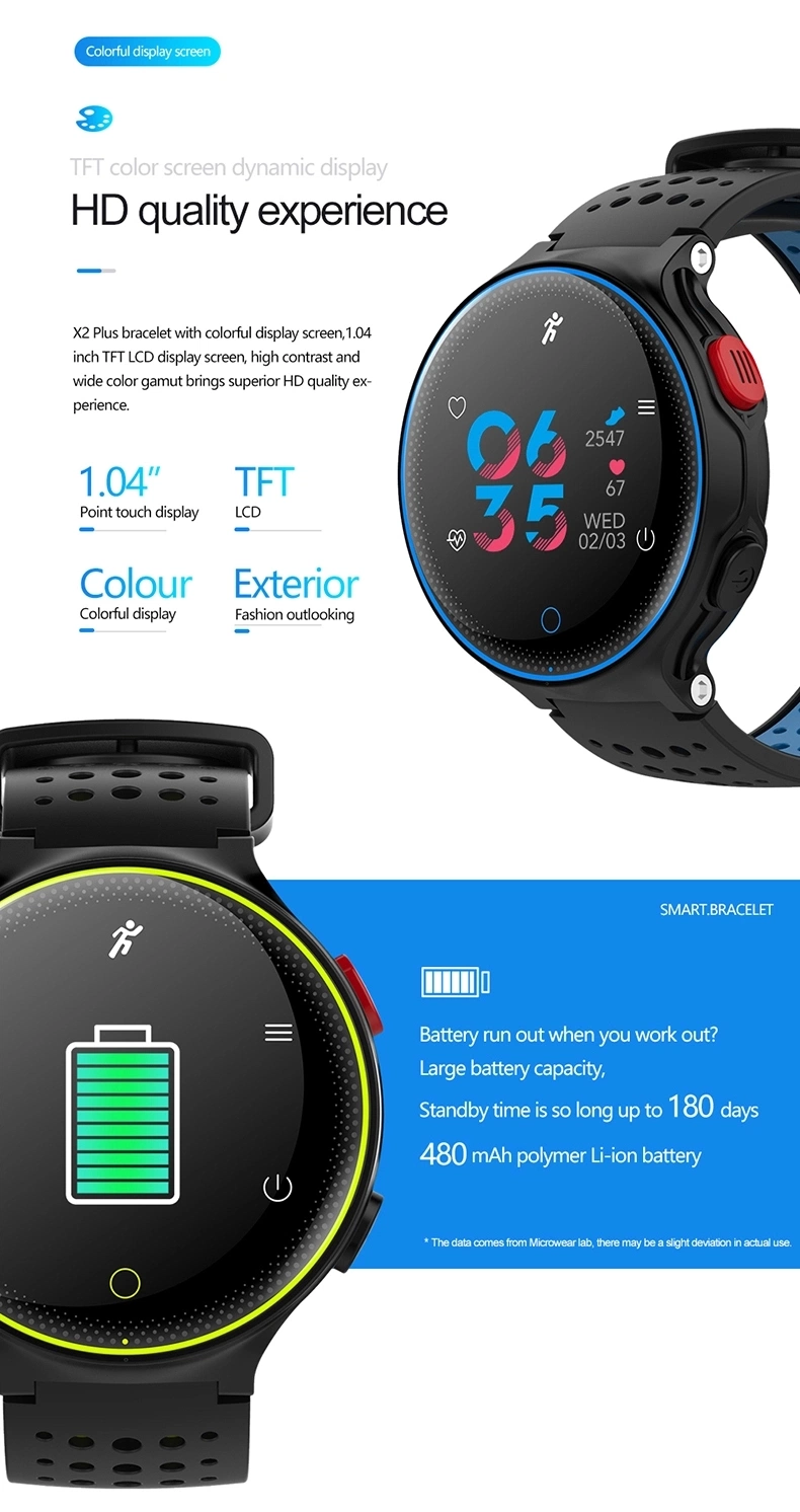 Fashion X2 Plus Smart Watch Waterproof IP68 Heart Rate Monitor Podómetro de presión arterial Sport Smartwatch (X2)