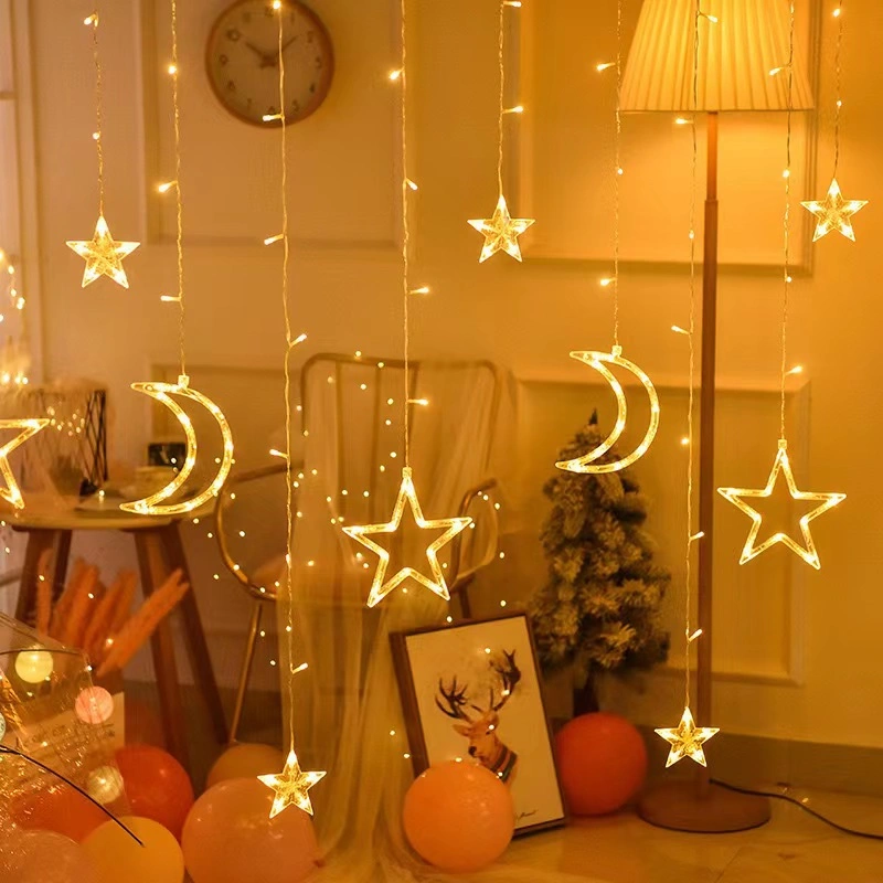 Decoración Ramadán Eid luces Navidad hada LED Luna Estrella Cortina Light 220V 110V enchufable para interiores