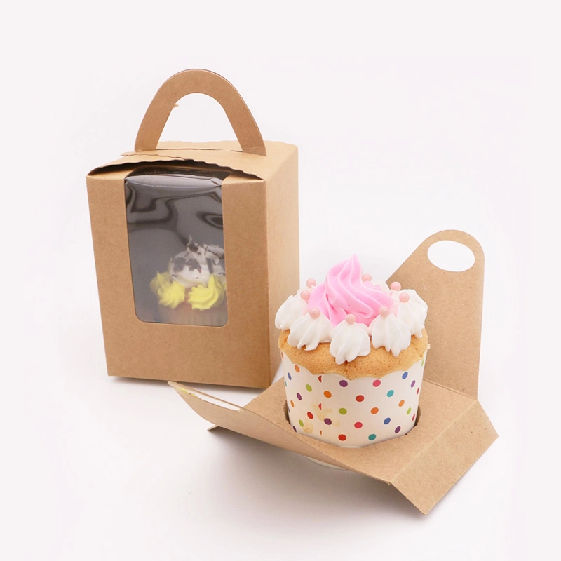 Wholesale/Suppliers Colorful Single Cupcake Packaging Box Christmas Donut Dessert Cake Gift Box with Portable Tray and Clear Window