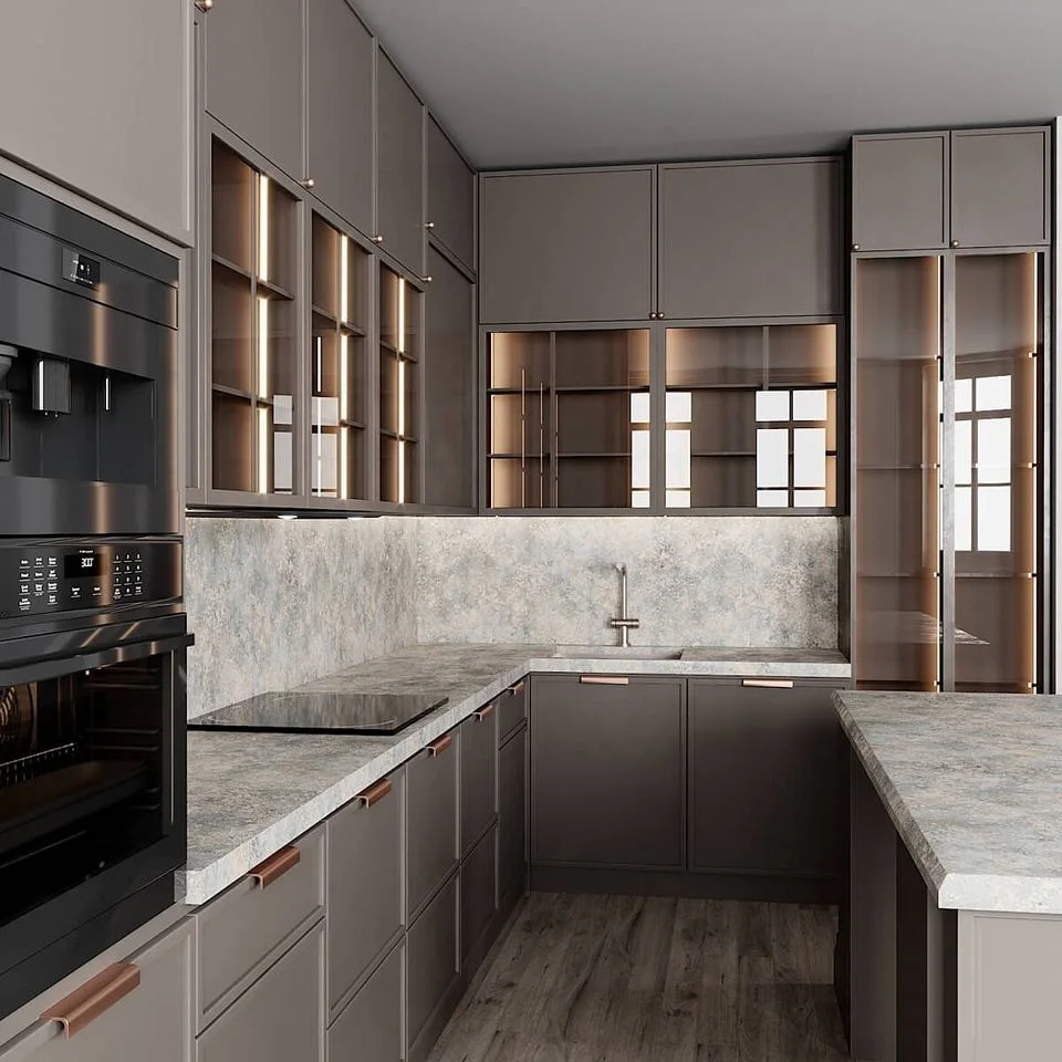 China Luxury PVC with Sink Designs Solid Wood Kitchen Cabinets