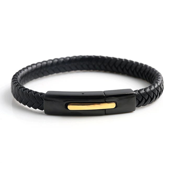 Fashion Jewelry Men's Stainless Steel Pure Leather Bracelet