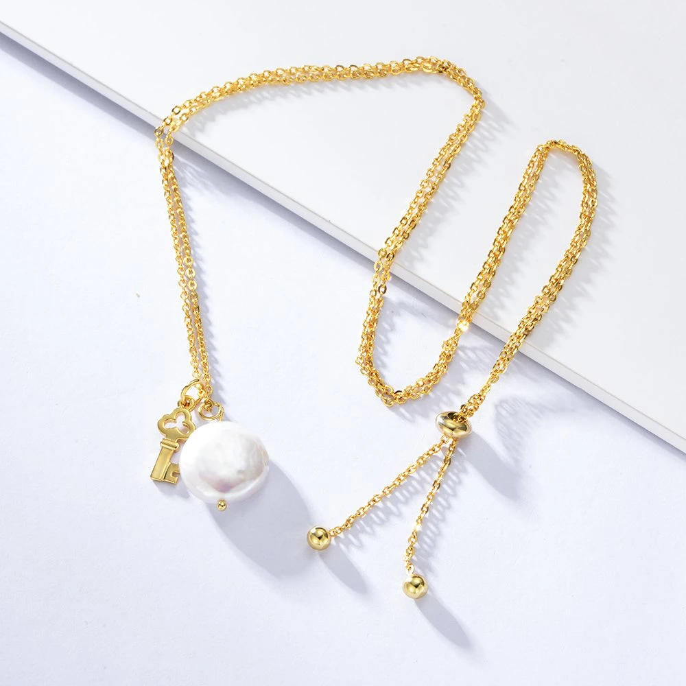 Minimalista 925 Plata chapado en oro llave ajustable hecha a mano agua dulce natural Collar de perlas barrocas