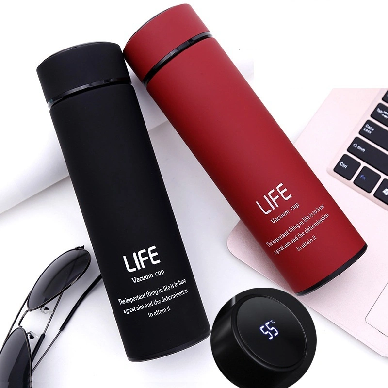 LED Smart Cup Digital pantalla de temperatura de 500ml botellas Doble pared Frasco de agua de acero inoxidable Thermos Logo personalizado matraz de vacío