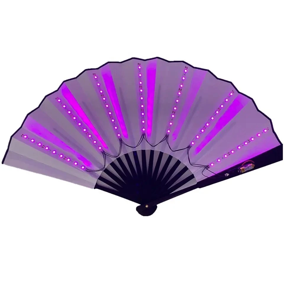 Nuevo diseño plegable del ventilador de mano de LED se encienden el bambú Flash papel decorativo Rave ventilador Ventiladores de fiesta