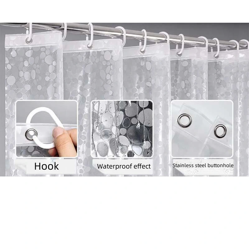 3D Water Cube PEVA Shower Curtain Pebble 10 Wire Waterproof Bath Curtain