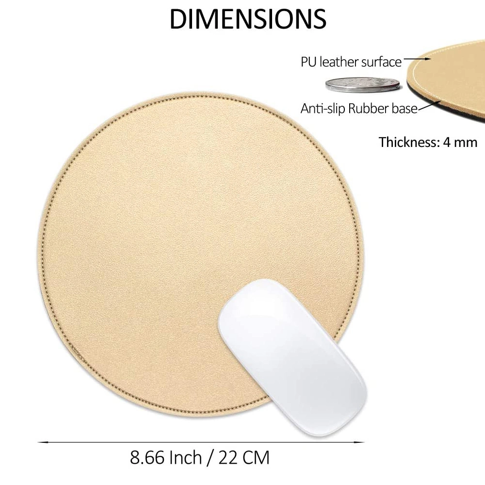 Customized Leather Desk Mat Khaki Mousepad Round Mouse Mat for Desktop