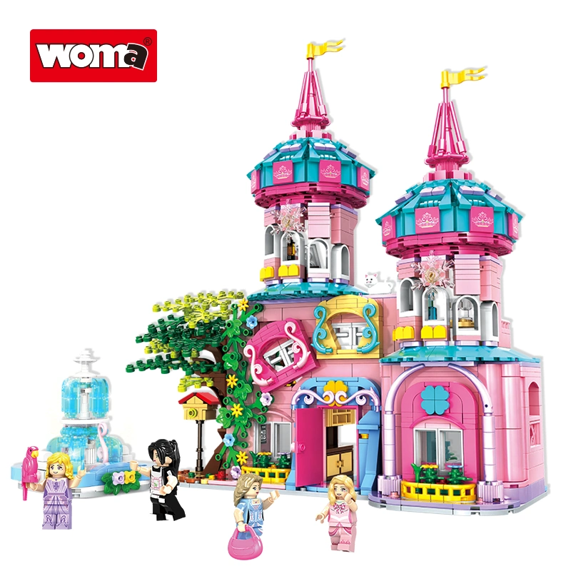 Woma Toys 2022 Christmas Birthday Gifts 1586PCS Girl Castle Villa Fountain Puzzle Assembly Small Brick Building Blocks Set DIY