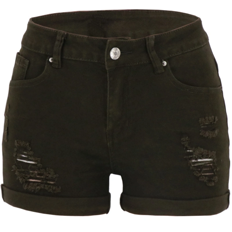 Perforierte Denim-Shorts Mit Hohem Bund Und Flip-Hemmdesign