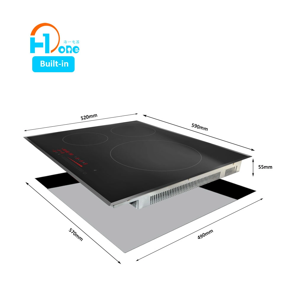 Dropin 60cm 3 Burners Induction Plate with Metal Body and Sleek Glass Surface