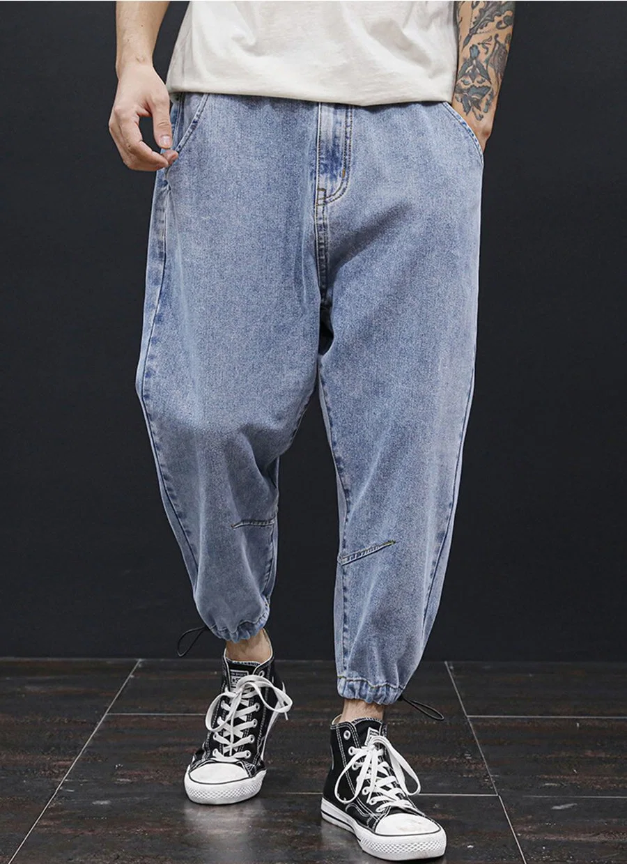 Large Size Jeans Men Loose Small Foot Pants Men's Tide Summer Pants Ankle-Length Trousers