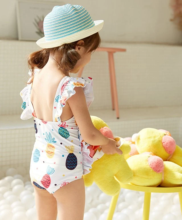 Girls Cute Fashion Pineapple Dots Striped Ruffle Swimsuit Kids One-Piece Bathing Suit Backless Beachwear