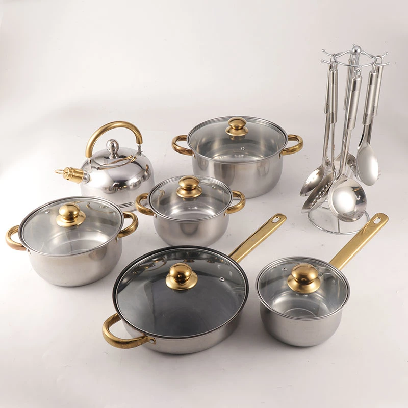 Hot Selling Stainless Steel Hot Pot Soup Shell Stainless Steel Soup and Stock Pot Cheap Stainless Steel 12 PCS Non-Stick Induction Pan Cookware for Kitchen