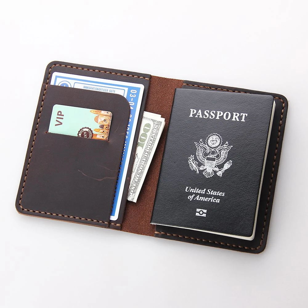 Commerce de gros à la main en cuir véritable sac d'argent en espèces pour l'ID de Passeport Carte de crédit