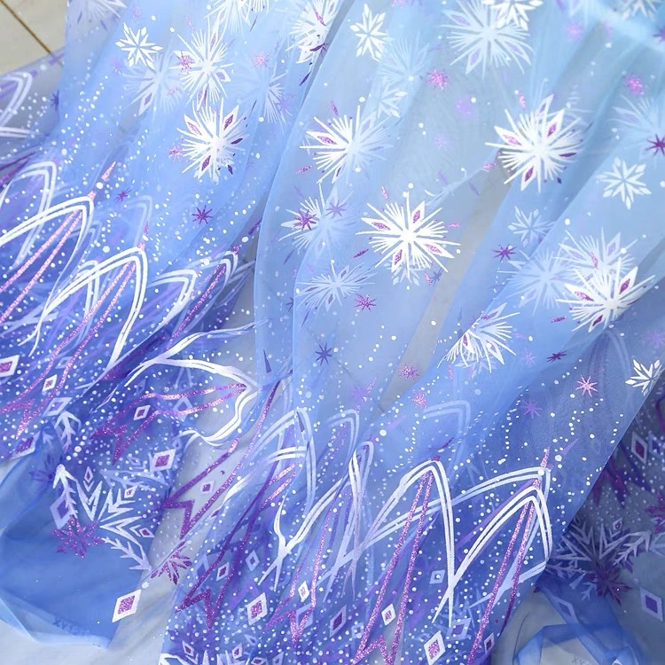 Organza Glitter Foil Print Polyester Bronzing Design Fabric for Girl&prime; S Dress Decoration DTY Craft