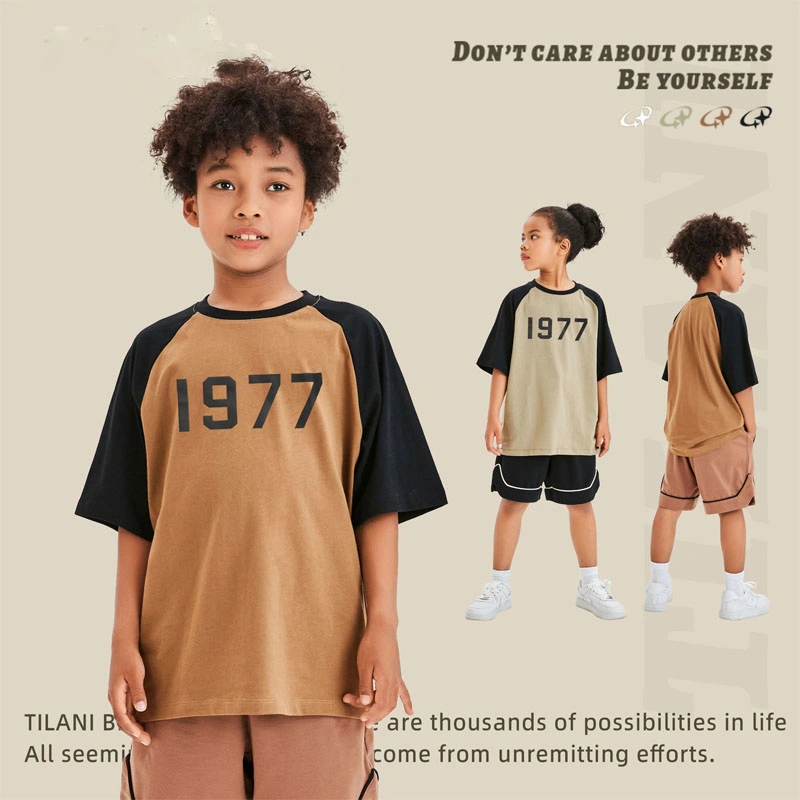 Children's Clothes Fog Alphabet 1977 Insert Shoulder Sleeve Children's Short Sleeve T-Shirt Boys Girls Short Sleeve (CFTZ-006)