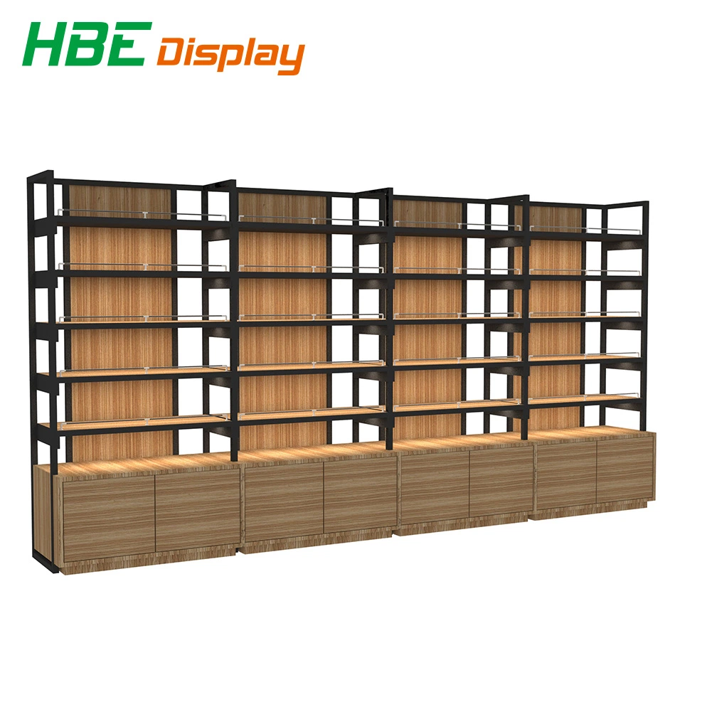 Store Fixtures Grocery Store Double Sides MDF Wooden Display Shelf