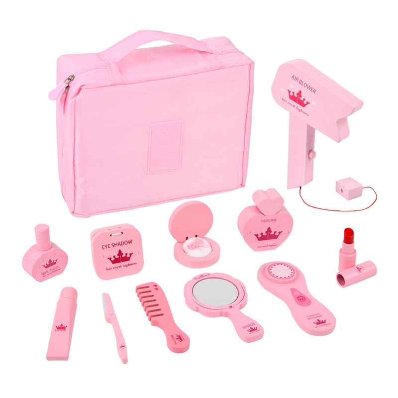 OEM&ODM Girl Wooden Makeup Set Toy Simulation Kids Cosmetics Suitcase Wooden Make up Pretend Play Toys Emulational Wooden Make up Toy