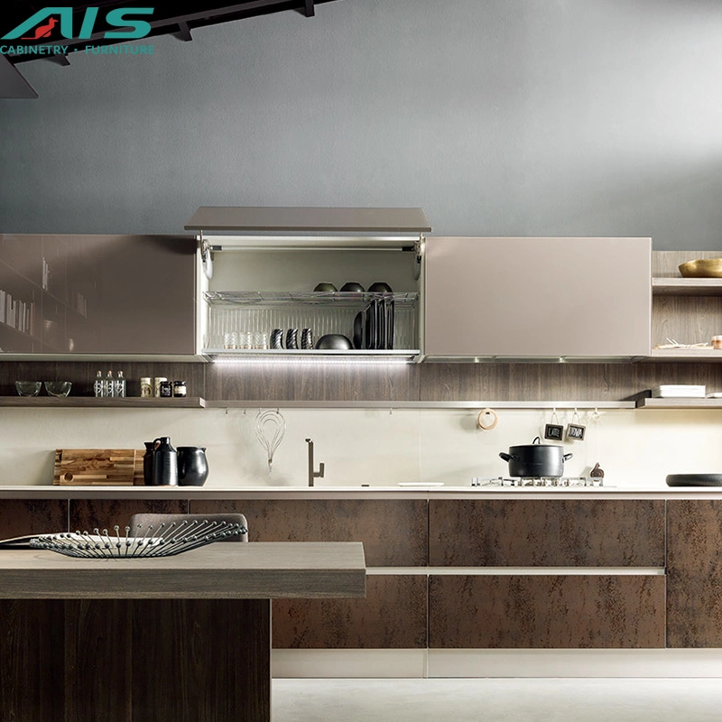 AIS China Modern Designs Custom Luxury Furniture Multifunctional Practical Brown Wood Island Kitchen Cabinets for Small Kitchen