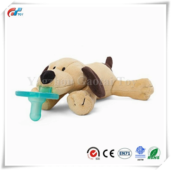 Soft Brwon Puppy Design Animal Plush Pacifier Baby Toy