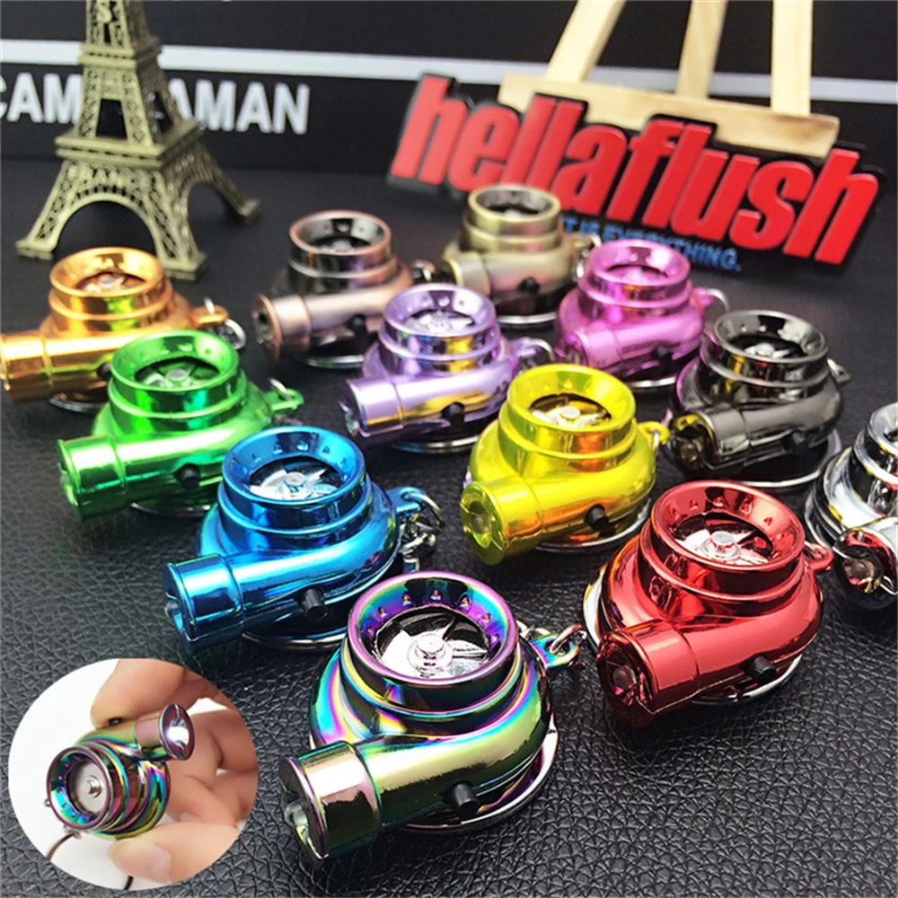 Custom Logo Metal Key Chain Creative Car Accessories Turbocharger Pendant LED Keychain