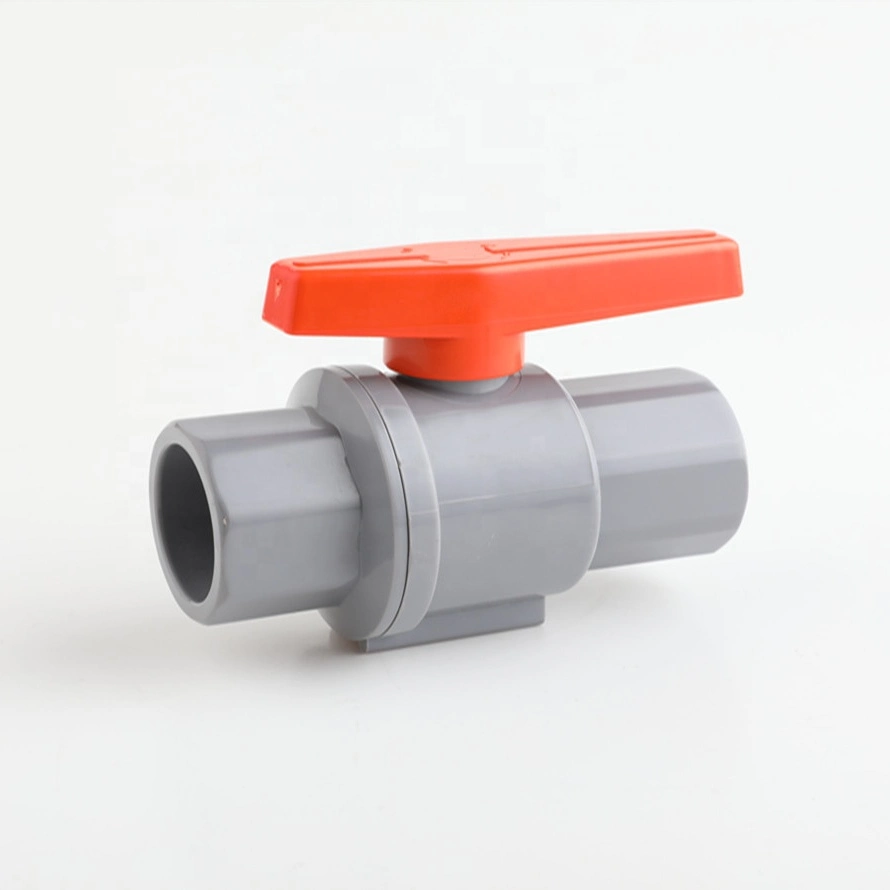 PVC Two Pieces Ball Valve with Red Stainless Steel Handle