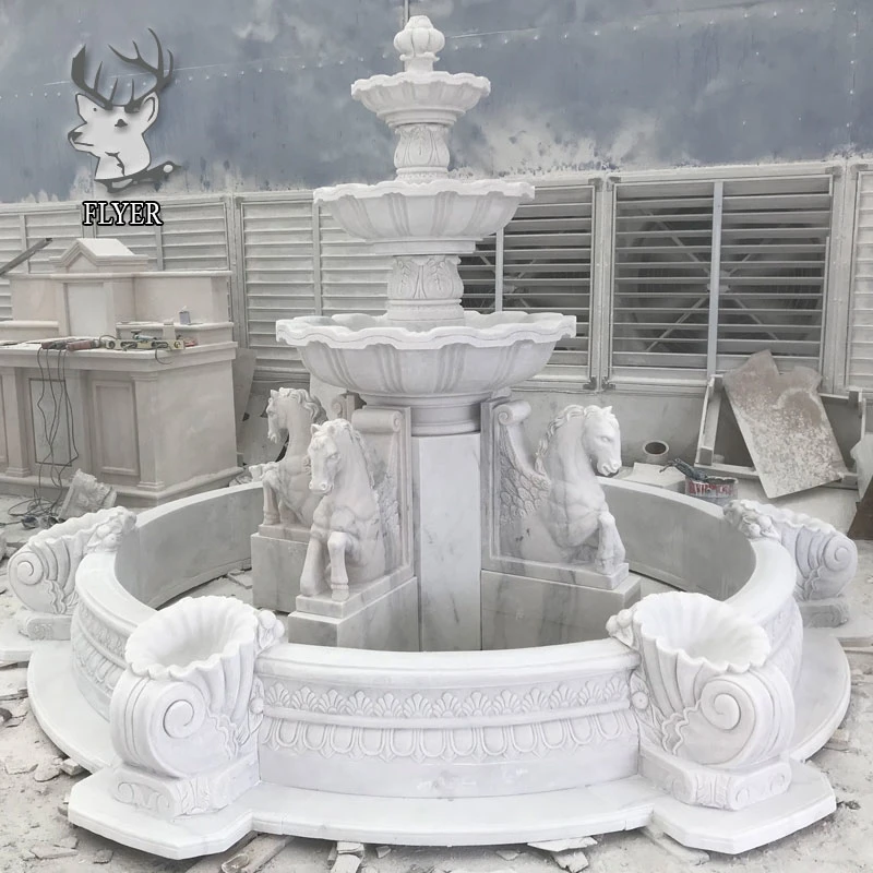 Outdoor Garden 3 Tiers Natural White Stone Marble Water Fountains