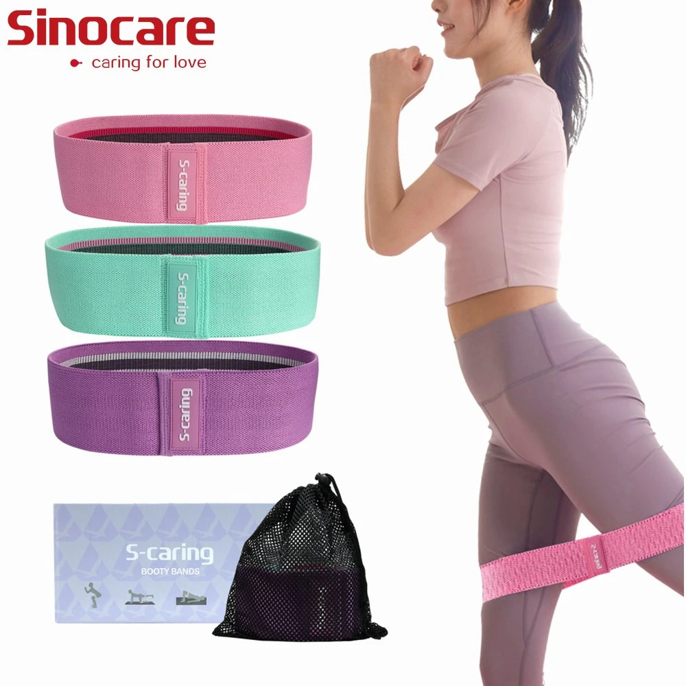 Sinocare Custom Cotton Fabric Hip Exercise Pilates Resistance Bands for Legs and Butt with Logo Private Label Handle Handle for Workout