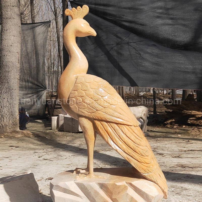 Hand Carved Stone Peacock Statue Natural Marble Peacock Sculpture Outdoor