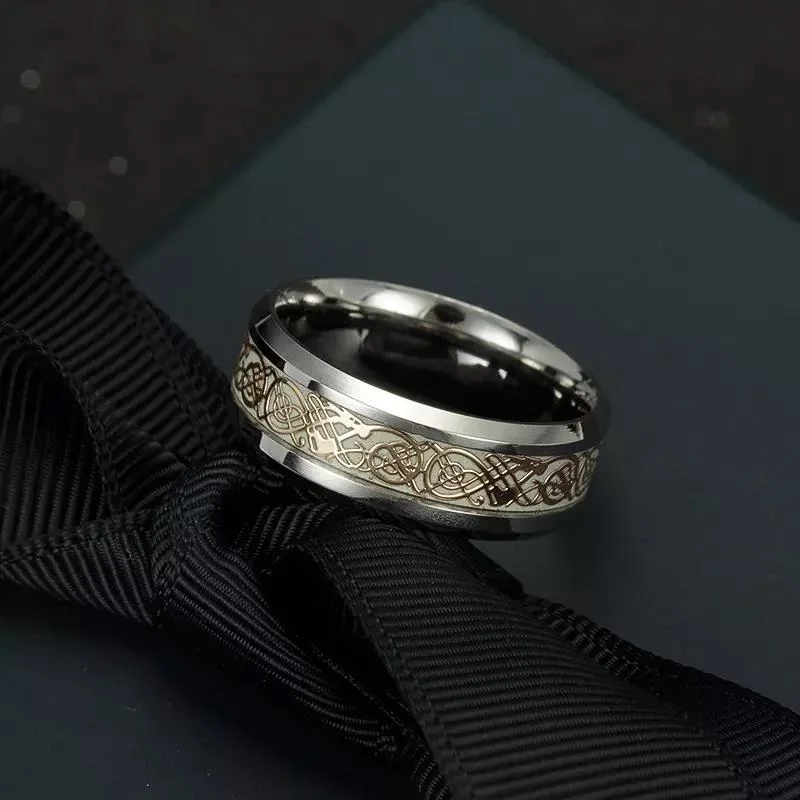 Dragon Texture Male Silver Ring Polishing Stainless Steel Ring Man