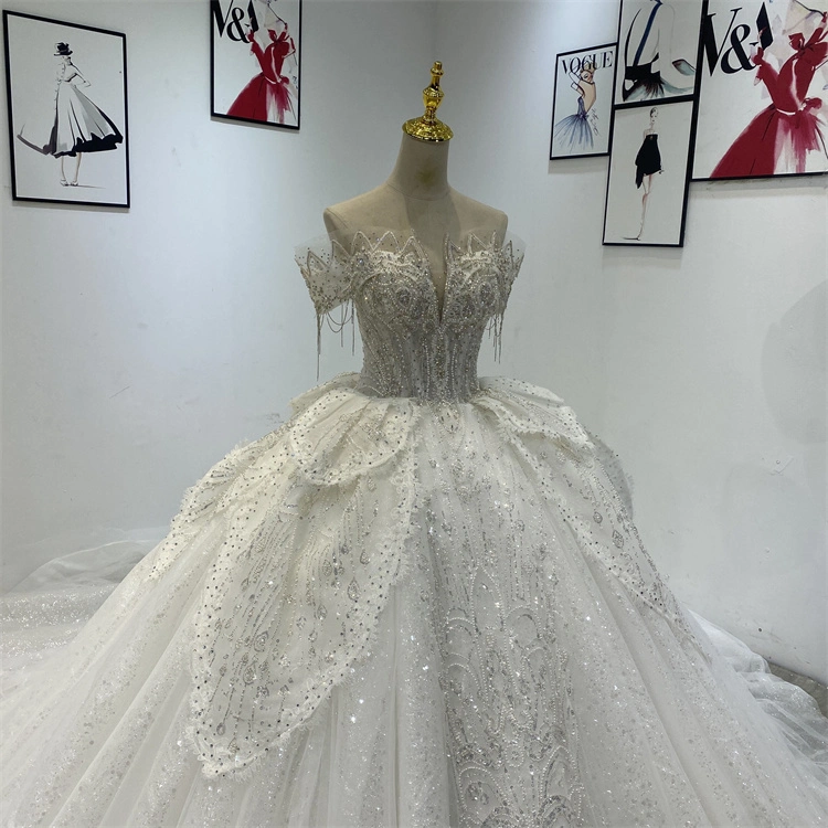 2023 lujoso Queen Style Beads fábrica de bordados vestidos de novia de alta calidad para la fiesta nupcial