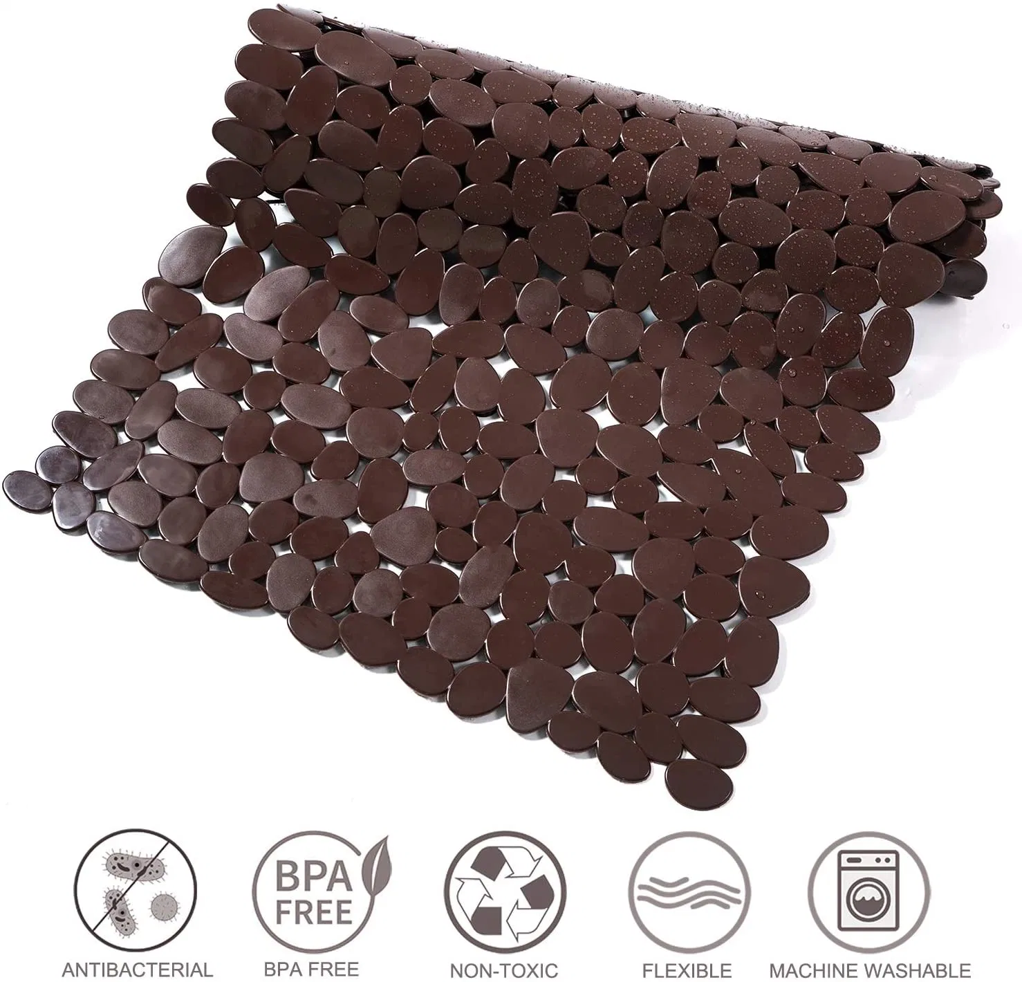 Bathtub Mat, 35 X 16 Inches Non Slip Bath Mat for Shower Tub with Drain Holes and Suction Cups, Machine Washable Bathroom Mats (Brown)