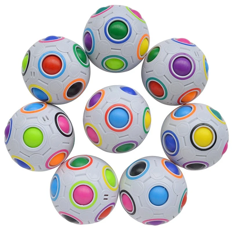 Intelligent Fidget Toy Kids Puzzle Magic 12 Holes Creative Rainbow Football Ball Magic Cube Puzzle Interest Stress Reliever Rainbow Magic Ball Fun Cube Fidget