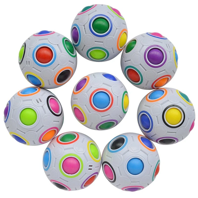 Fidget inteligente juguete Kids Puzzle Magic 12 agujeros Creative Rainbow fútbol balón Cubo mágico Puzzle calmante para el estrés de interés Rainbow Magic Ball divertido Fidget Cubo