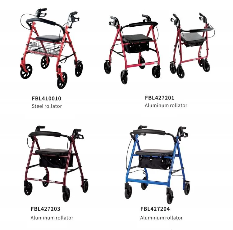 Bliss Medical Manufacture Double Brake System 4 Wheels Stand up Folding Rollator for Disabled Elderly People