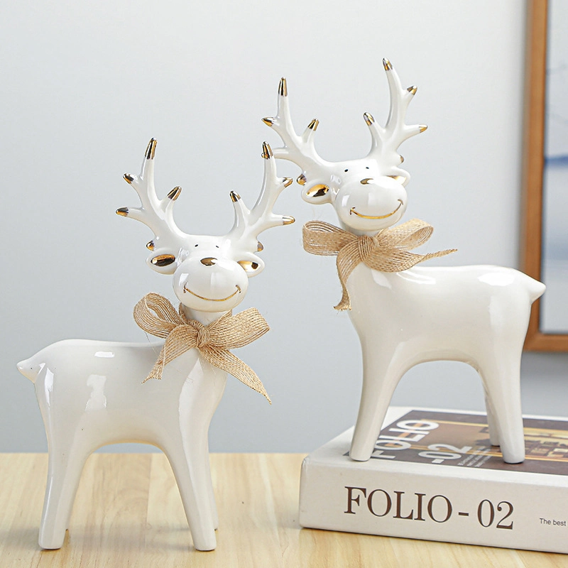 a Deer Has You Car Interior Decorations Reindeer Figurines Ornaments Living Room TV Cabinet Wine Cabinet Gifts Ceramic Crafts for Home Decoration Set of 2