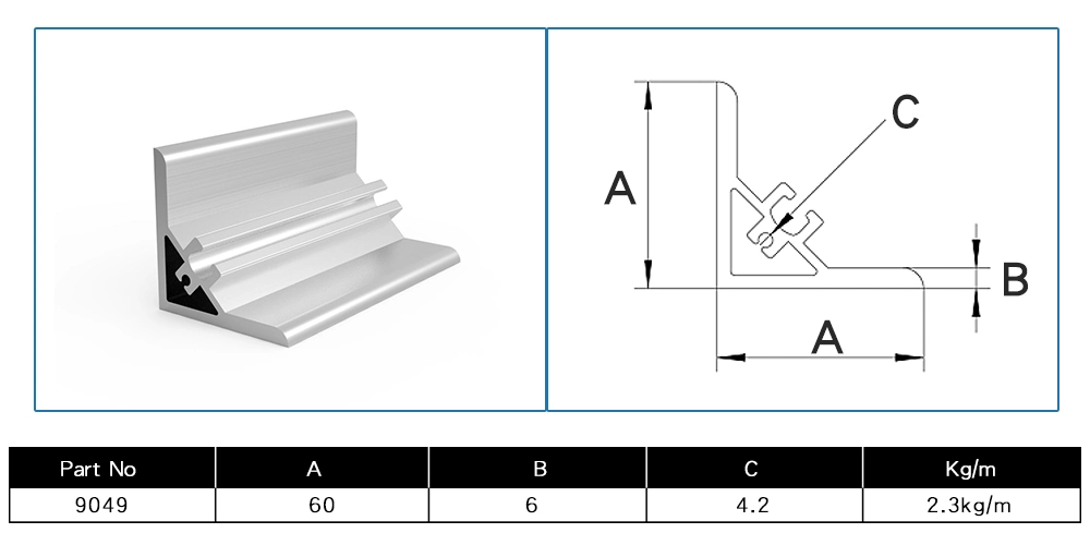 9049 Расширенный угол профиля 60*60*6 алюминиевый профиль для подключения и обработки деталей с ЧПУ