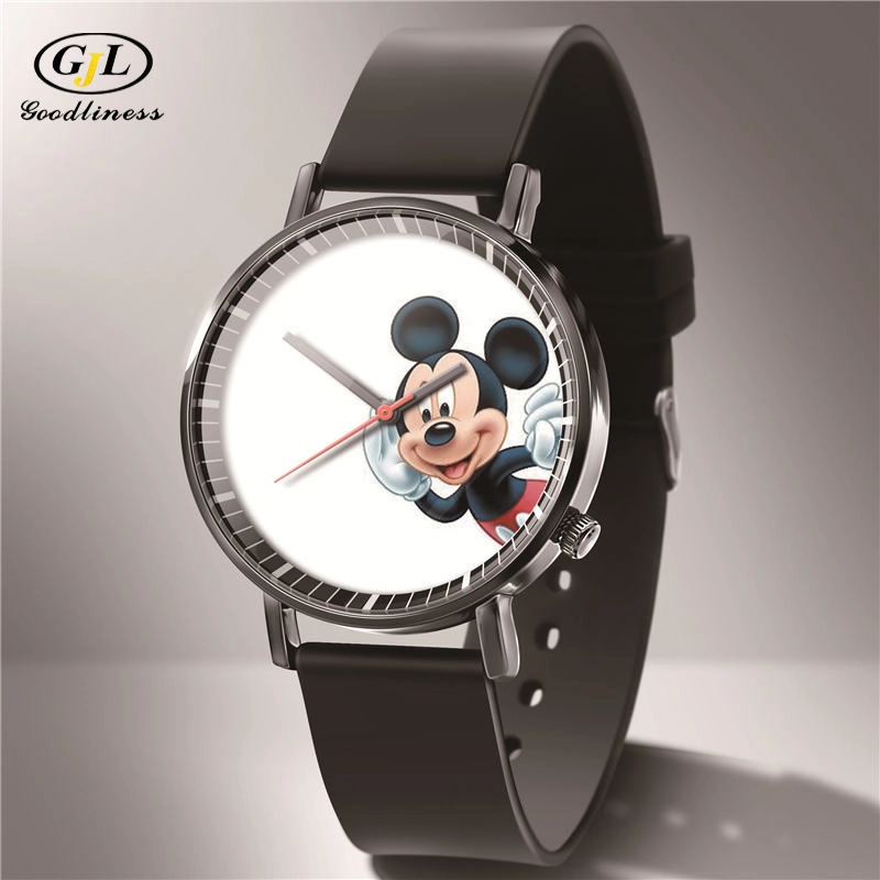 Simple Black Mickey Mouse Pattern Children's Watch Leisure Sstudent Silicone Strap Watch