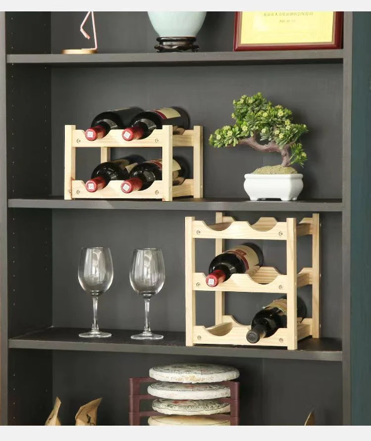 2023 Free Standing Bamboo Wine Glass Bottle Holder, Countertop Storage Wall Wood Wine Display Rack